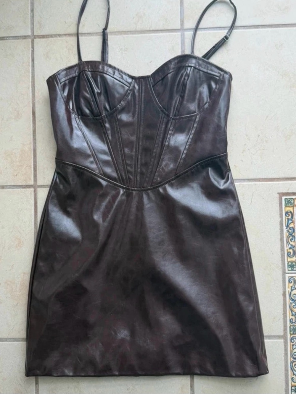 Faux Leather Brown Corset Mini Dress